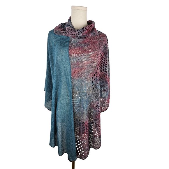 Dor Dor Couture Anthropologie Poncho Large Turquoise Pink Boho Artsy - Picture 1 of 8